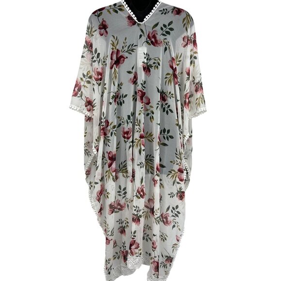 Torrid Floral Sheer Kimono Wrap Crochet Cover Up One Size Plus Short Sleeve New - Picture 5 of 8